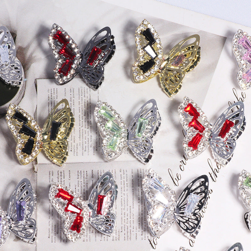 Wholesale 5pcs/pack Heavy alloy hollow butterfly rhinestone beads straight hole  DIY beads